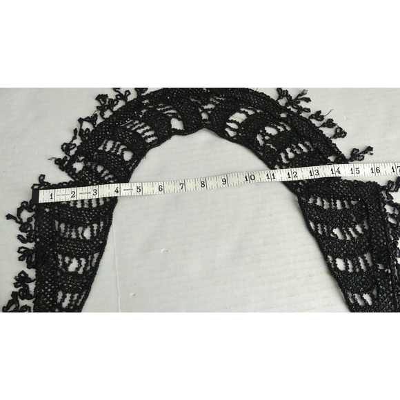 Large Antique Victorian Hand Beaded Collar Adornments Black Fringe Vtg Mourning - Picture 7 of 10